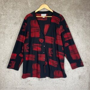 California Krush Vintage Cardigan Womens 2X Red Black Stretch Button 90s- 4361
